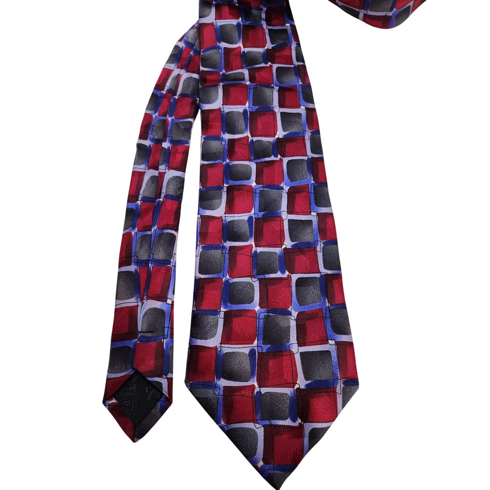 J Garcia‎ Mens Silk Tie Red Geometric New York at Night Collection 38